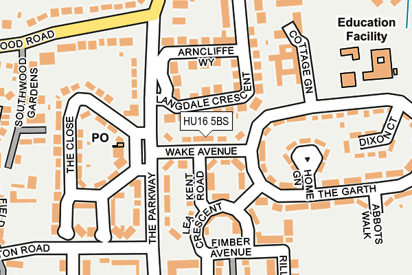 HU16 5BS map - OS OpenMap – Local (Ordnance Survey)