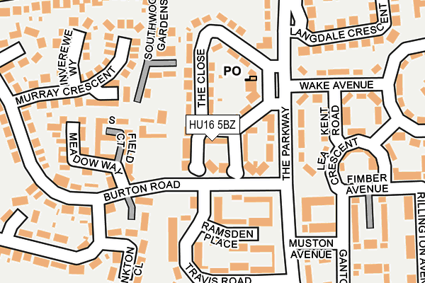 HU16 5BZ map - OS OpenMap – Local (Ordnance Survey)