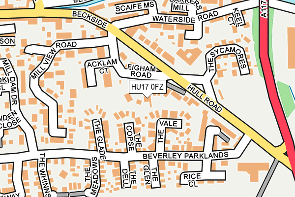 HU17 0FZ map - OS OpenMap – Local (Ordnance Survey)