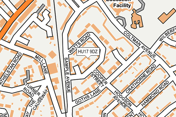 HU17 9DZ map - OS OpenMap – Local (Ordnance Survey)