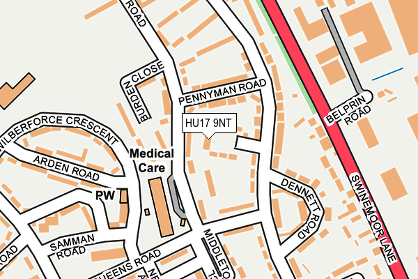 HU17 9NT map - OS OpenMap – Local (Ordnance Survey)