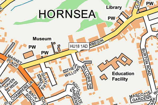 HU18 1AD map - OS OpenMap – Local (Ordnance Survey)