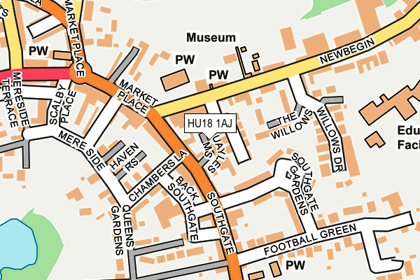 HU18 1AJ map - OS OpenMap – Local (Ordnance Survey)
