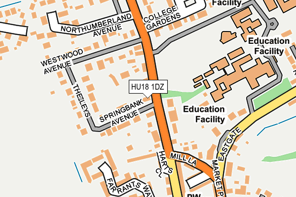 HU18 1DZ map - OS OpenMap – Local (Ordnance Survey)