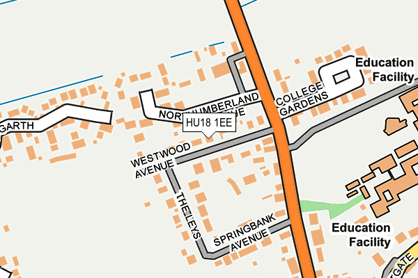 HU18 1EE map - OS OpenMap – Local (Ordnance Survey)