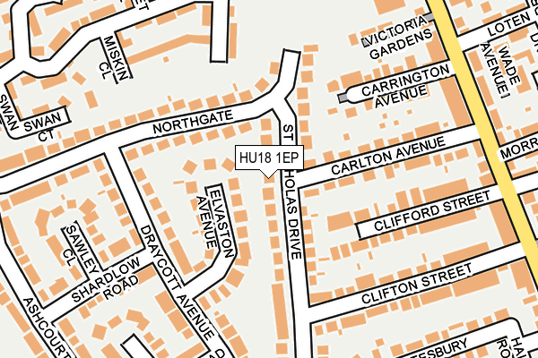 HU18 1EP map - OS OpenMap – Local (Ordnance Survey)