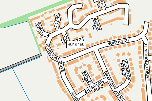 HU18 1EU map - OS OpenMap – Local (Ordnance Survey)