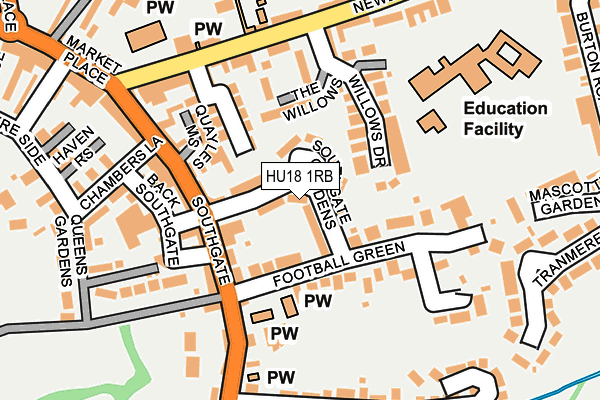 HU18 1RB map - OS OpenMap – Local (Ordnance Survey)