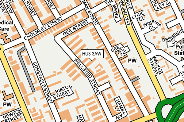 HU3 3AW map - OS OpenMap – Local (Ordnance Survey)