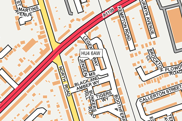 HU4 6AW map - OS OpenMap – Local (Ordnance Survey)