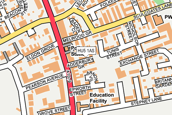 HU5 1AS map - OS OpenMap – Local (Ordnance Survey)