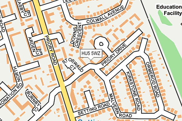 HU5 5WZ map - OS OpenMap – Local (Ordnance Survey)