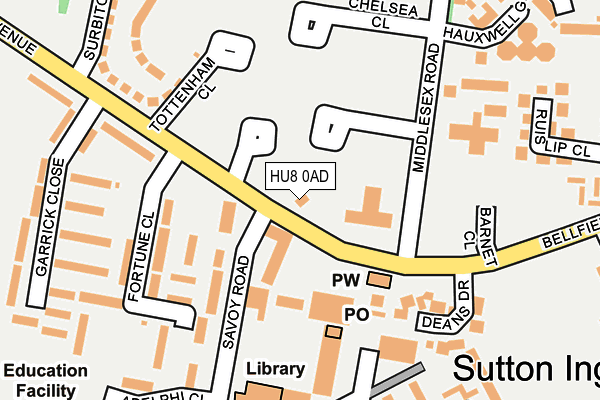 HU8 0AD map - OS OpenMap – Local (Ordnance Survey)