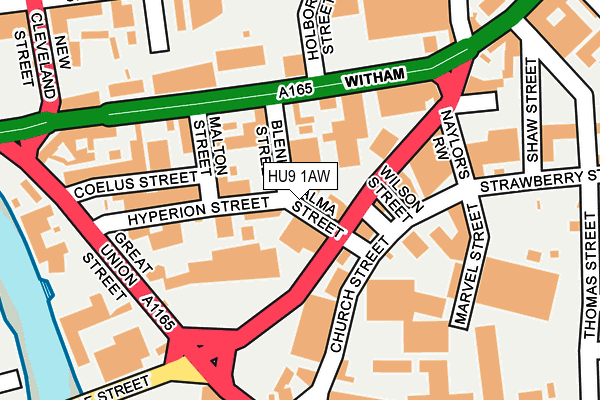 HU9 1AW map - OS OpenMap – Local (Ordnance Survey)