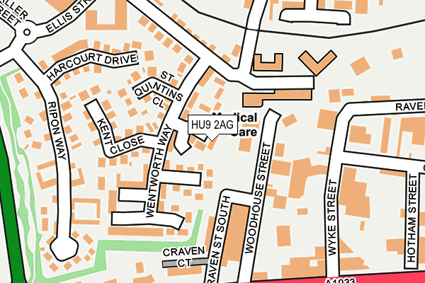HU9 2AG map - OS OpenMap – Local (Ordnance Survey)