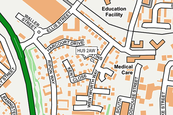 HU9 2AW map - OS OpenMap – Local (Ordnance Survey)