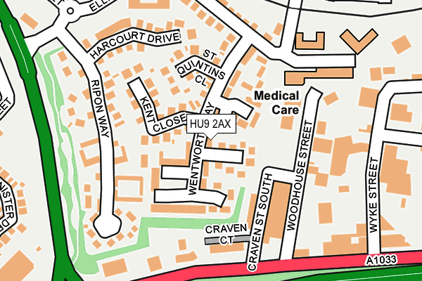 HU9 2AX map - OS OpenMap – Local (Ordnance Survey)