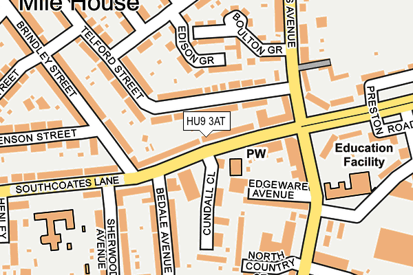 HU9 3AT map - OS OpenMap – Local (Ordnance Survey)