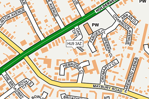 HU9 3AZ map - OS OpenMap – Local (Ordnance Survey)