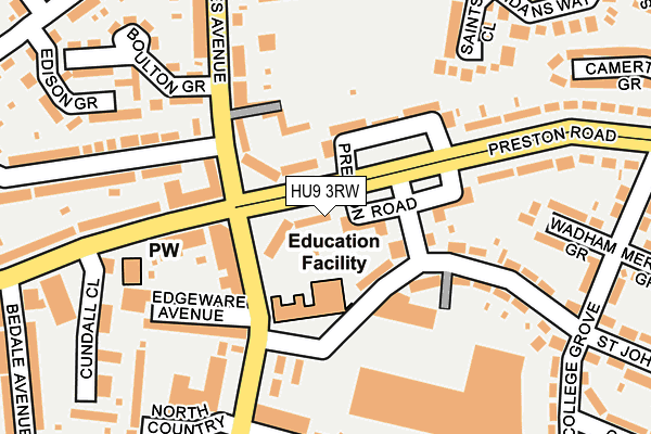 HU9 3RW map - OS OpenMap – Local (Ordnance Survey)