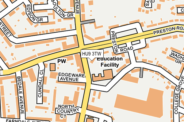 HU9 3TW map - OS OpenMap – Local (Ordnance Survey)