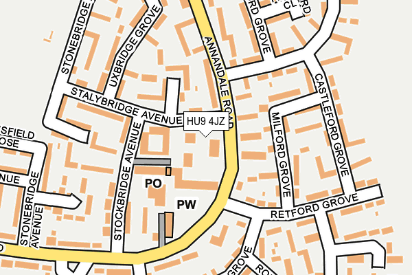 HU9 4JZ map - OS OpenMap – Local (Ordnance Survey)