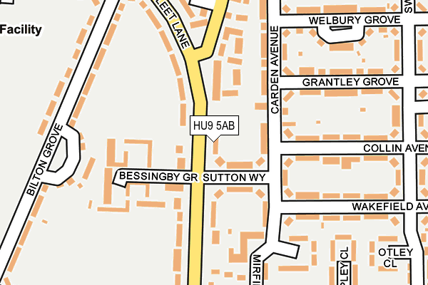 HU9 5AB map - OS OpenMap – Local (Ordnance Survey)