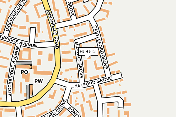 HU9 5DJ map - OS OpenMap – Local (Ordnance Survey)