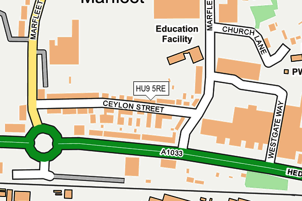 HU9 5RE map - OS OpenMap – Local (Ordnance Survey)