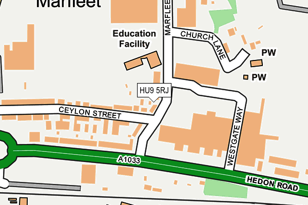 HU9 5RJ map - OS OpenMap – Local (Ordnance Survey)