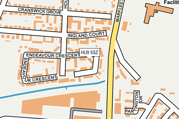 HU9 5SZ map - OS OpenMap – Local (Ordnance Survey)