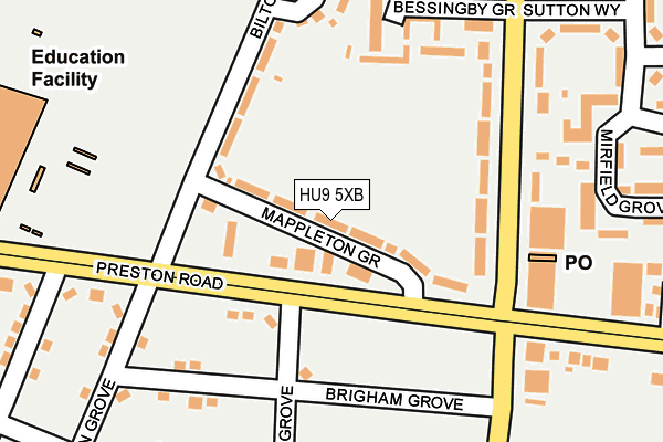 HU9 5XB map - OS OpenMap – Local (Ordnance Survey)