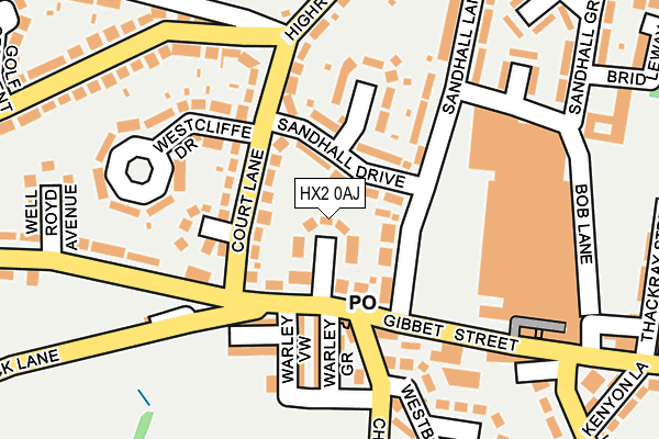 HX2 0AJ map - OS OpenMap – Local (Ordnance Survey)