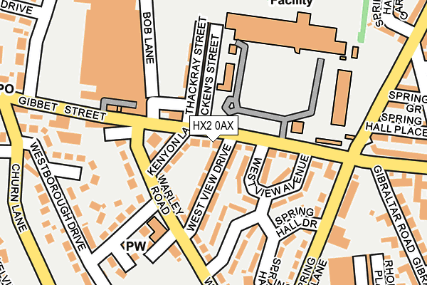 HX2 0AX map - OS OpenMap – Local (Ordnance Survey)