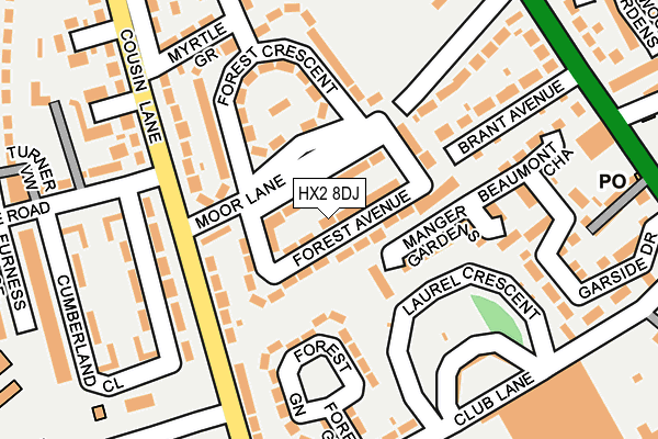 HX2 8DJ map - OS OpenMap – Local (Ordnance Survey)