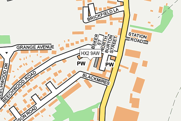 HX2 9AW map - OS OpenMap – Local (Ordnance Survey)