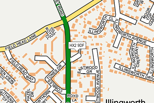 HX2 9DF map - OS OpenMap – Local (Ordnance Survey)