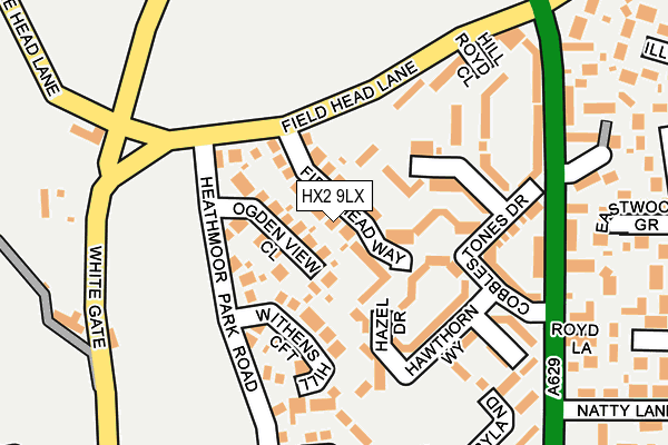 HX2 9LX map - OS OpenMap – Local (Ordnance Survey)