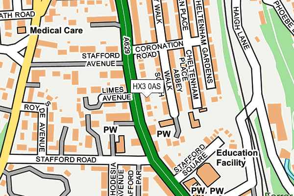 HX3 0AS map - OS OpenMap – Local (Ordnance Survey)