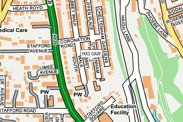 HX3 0AW map - OS OpenMap – Local (Ordnance Survey)