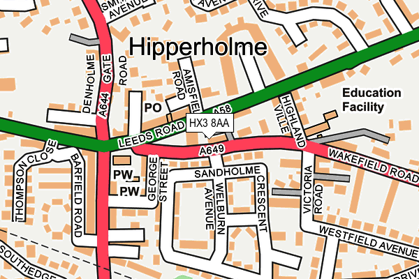 HX3 8AA map - OS OpenMap – Local (Ordnance Survey)