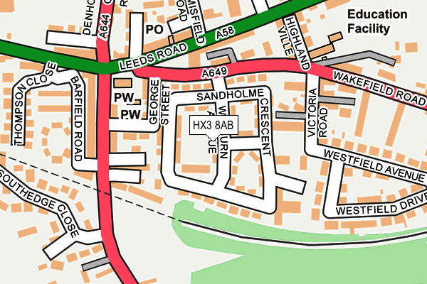 HX3 8AB map - OS OpenMap – Local (Ordnance Survey)