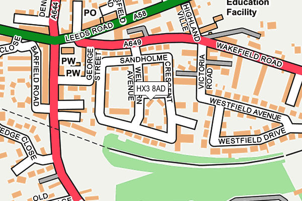 HX3 8AD map - OS OpenMap – Local (Ordnance Survey)