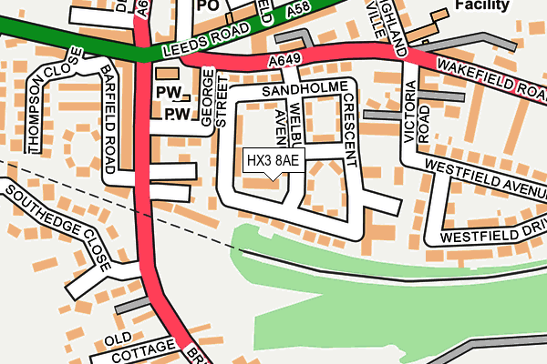 HX3 8AE map - OS OpenMap – Local (Ordnance Survey)