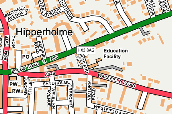 HX3 8AG map - OS OpenMap – Local (Ordnance Survey)