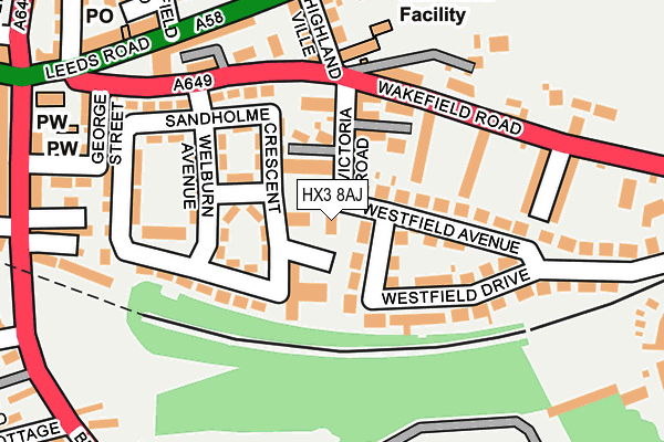 HX3 8AJ map - OS OpenMap – Local (Ordnance Survey)