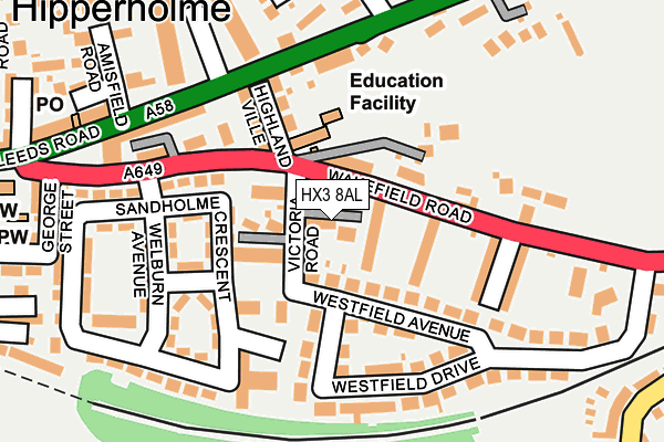 HX3 8AL map - OS OpenMap – Local (Ordnance Survey)