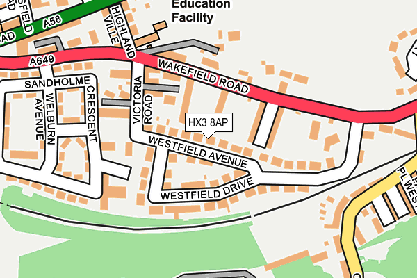 HX3 8AP map - OS OpenMap – Local (Ordnance Survey)