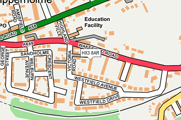 HX3 8AR map - OS OpenMap – Local (Ordnance Survey)