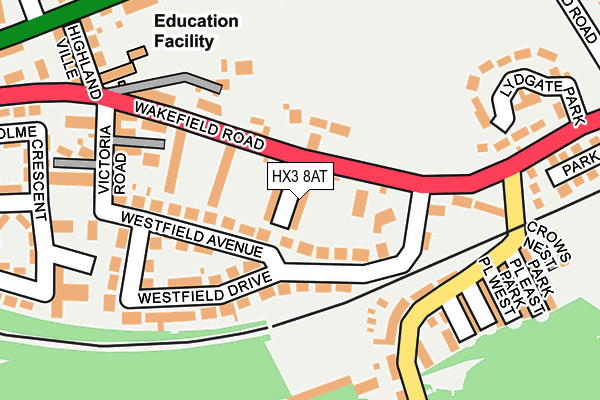 HX3 8AT map - OS OpenMap – Local (Ordnance Survey)